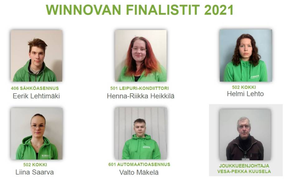 Eerik Lehtimäki, Henna-Riikka Heikkilä, Helmi Lehto, Liina Saarva, Valto Mäkelä ja joukkueenjohtaja Vesa-Pekka Kuusela.