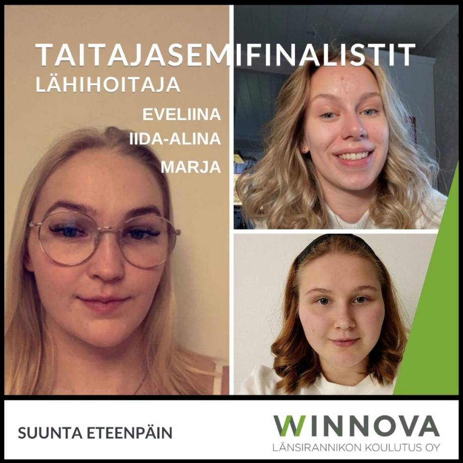 Taitajasemifinalistit Eveliina, Iida-Alina ja Marja.