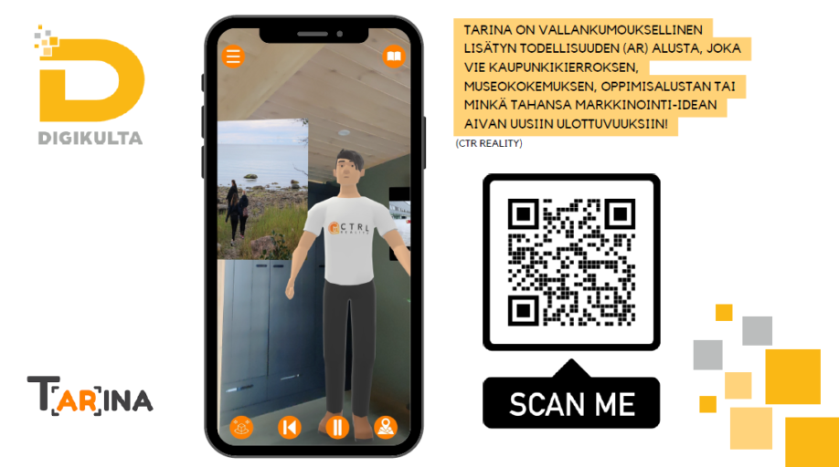 TARINA ON VALLANKUMOUKSELLINEN LISÄTYN TODELLISUUDEN (AR) ALUSTA, JOKA VIE KAUPUNKIKIERROKSEN, MUSEOKOKEMUKSEN, OPPIMISALUSTAN TAI MINKÄ TAHANSA MARKKINOINTI-IDEAN AIVAN UUSIIN ULOTTUVUUKSIIN!