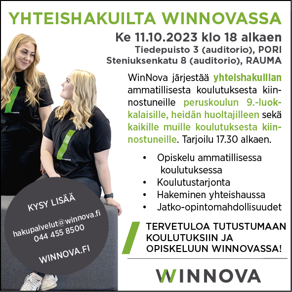 Yhteishakuilta 11.10. klo 18.00 alkaen WinNovassa Porissa ja Raumalla