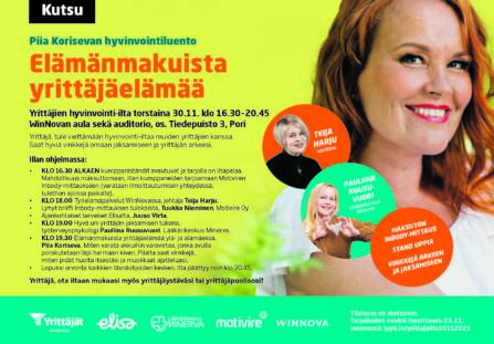 Yrittäjän hyvinvointi-ilta ”Elämänmakuista Yrittäjäelämää”