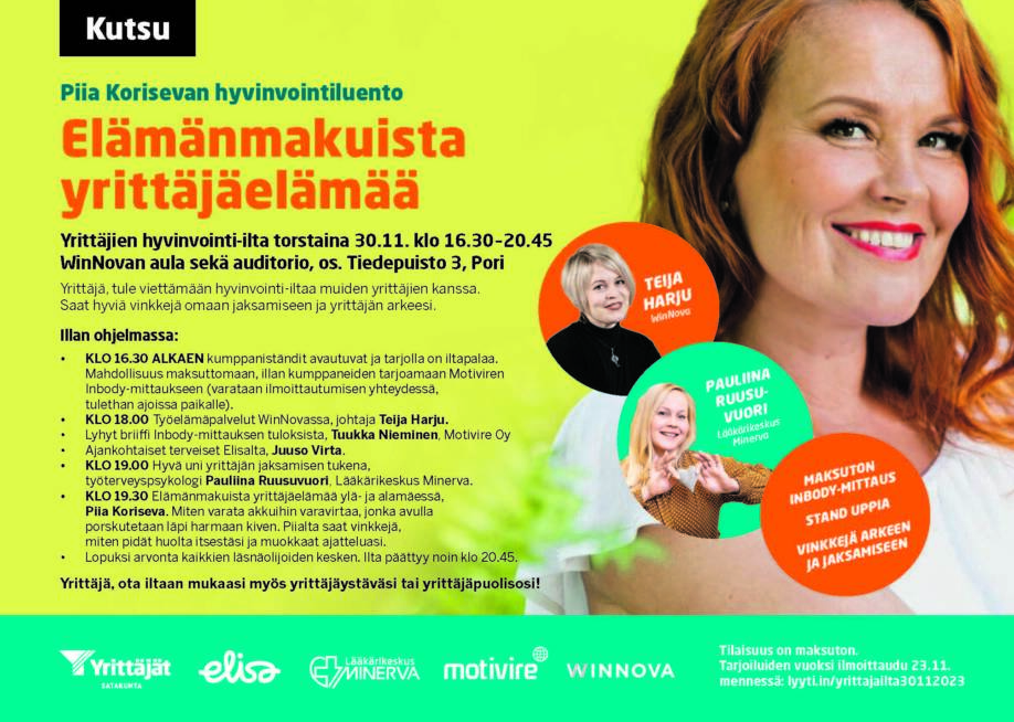 Yrittäjän hyvinvointi-ilta ”Elämänmakuista Yrittäjäelämää”